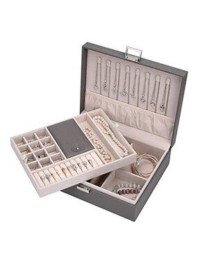 Large Jewelry Box Organizer Faux Leather Travel Storage Ring Necklace Holder